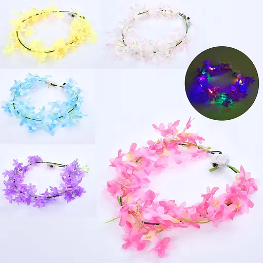 Аксесуар для волосся віночок з квітами, діаметр 18 см, світло 3 режими, на батарейках (В асортименті) - фото 2