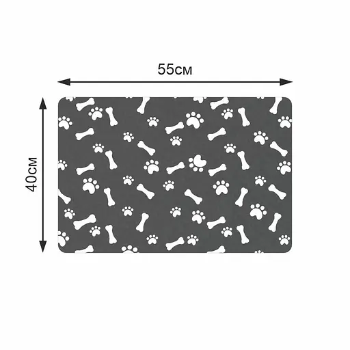 Антискользящий Поглощающий Быстросохнущий Коврик под миски для домашних животных Косточки 40 х 55 см Черный - фото 2