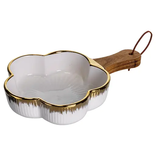 Тарелка фарфоровая глубокая с ручкой Цветок 24×16×4 (см) сервировочное блюдо с ручкой для подачи тарелка сковорода Золото Yiwu ZJH-13-1 - фото 5