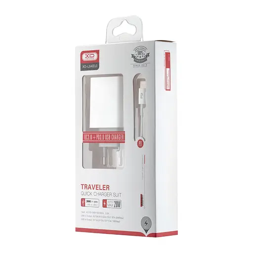 Блок и кабель - набор комплект XO L64 18W FAST EU QC3.0 + PD FAST charger with apple PD fast cable ( NB113 ) Белый - фото 2