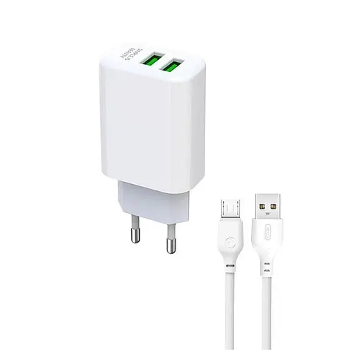 Зарядний пристрій XO L85C на 2 USB-виходи комплект із кабелем type-C білий - фото 1