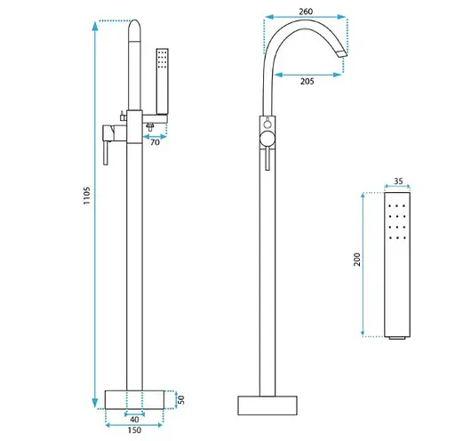 Смеситель для ванны Rea Mono хром напольный REA-B2715 Хром - фото 5