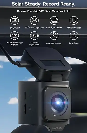 Видеорегистратор Baseus PrimeTrip VD1 Dash Cam 3K + 1080p Cosmic C01159003K + кабель + камера - фото 3