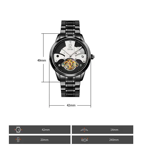 Мужские часы скелетон Skmei 9205 механические (Черные с белым) - фото 5