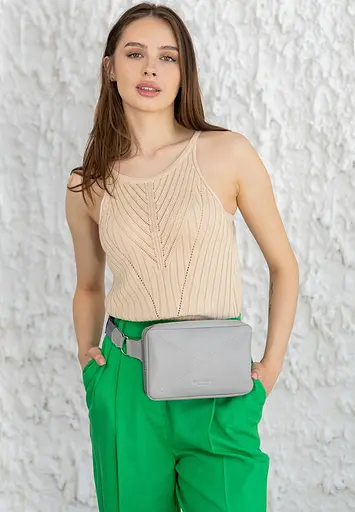 Шкіряна жіноча поясна сумка Dropbag Mini сіра - фото 9