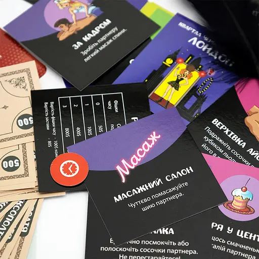 Настільна гра "Сексополія" Fun Games 0019FGS-UKR ігрове поле, фішки, кубики, купюри - фото 4