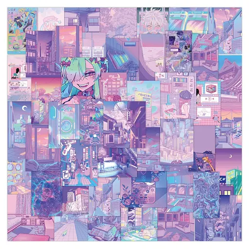 Стікерпак Світ неону та мрій Набір наліпок GeekLand The world of neon and dreams 50 штук - фото 1