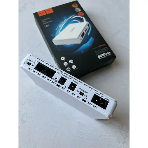 ИБП USP для роутера Hoco DB25 UPS White 8800mAh/18W/1USB/1*9-12V/1*5V/POE 15/24V - фото 9