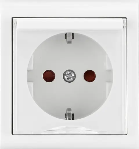 Розетка Ovivo Electric Nivo, одинарная с заземлением, с крышкой и шторками, накладная, белая