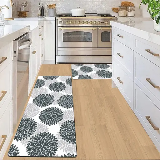 Набор 2 коврика для ванной и кухни Aquarius Суперпоглощающие 50х80 см + 50х120 Серые Цветы