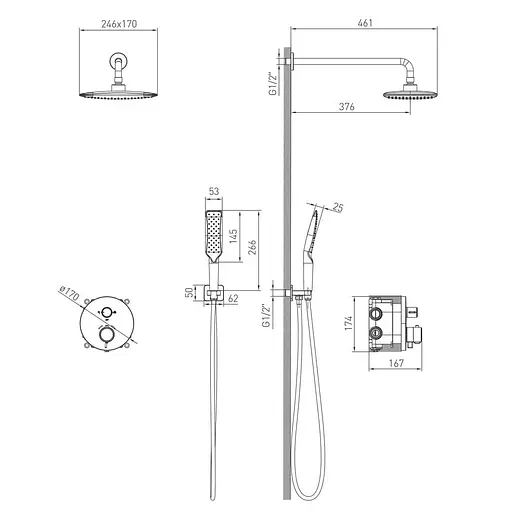 Душова система прихованого монтажу Volle Cromo Sistema 1584.090701, Хром - фото 2