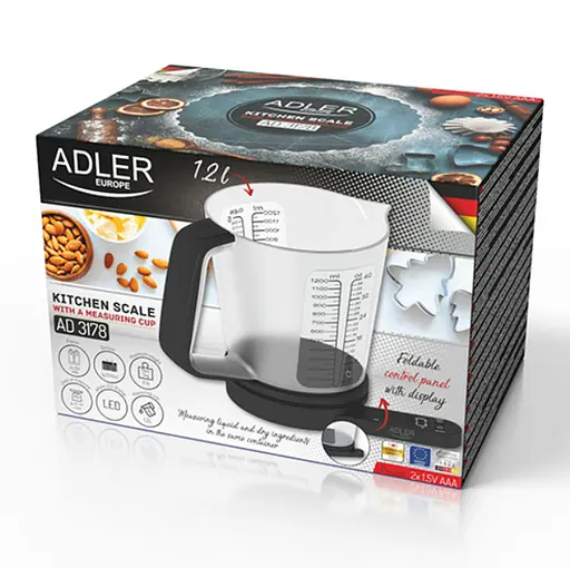 Весы кухонные с мерным стаканчиком 1200 мл чашей Adler AD 3178 - фото 7
