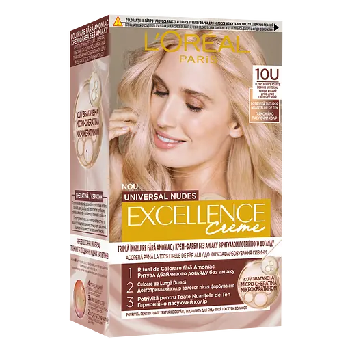 Стійка крем-фарба для волосся L'Oreal Paris Excellence Crème Universal Nudes 10U Універсальний світло-світло русявий 192 мл