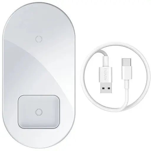 Заряджання бездротове BASEUS Simple 2in1 Wireless Charger Pro Edition For Phones+Pod 15 W (WXJK-C02) біле - фото 1