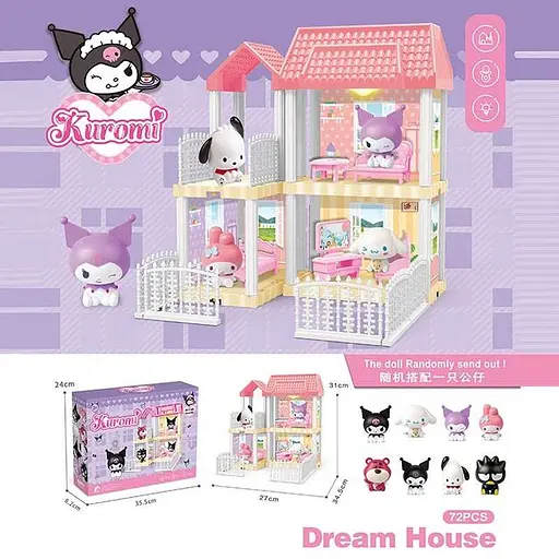Будиночок аніме Kuromi, 1 герой, 72 елементи, підсвічування, висота 31 см, два поверхи, ліжко, стіл, парканчик - фото 2
