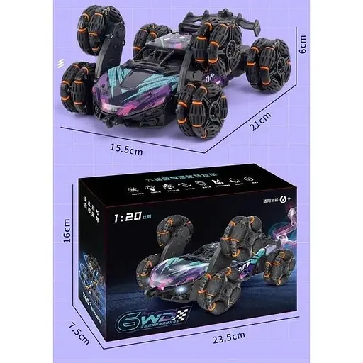 Трюкова шестиколісна машинка на радіокеруванні 2.4 HGz, помаранчевий із синім - фото 2