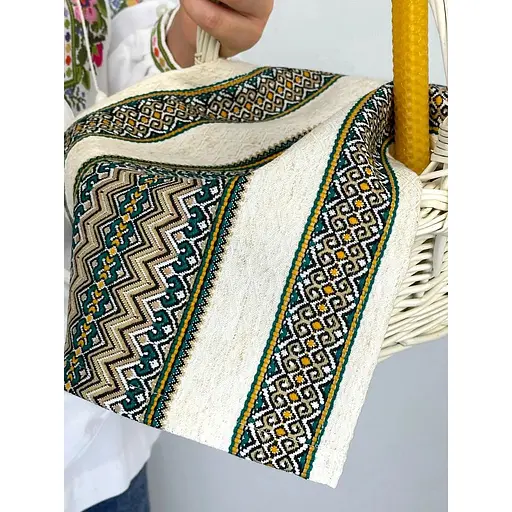 Комплект Великодній кошик Буковина (маленький) з лляним рушником 45х30 см Рандеву та свічкою - фото 2