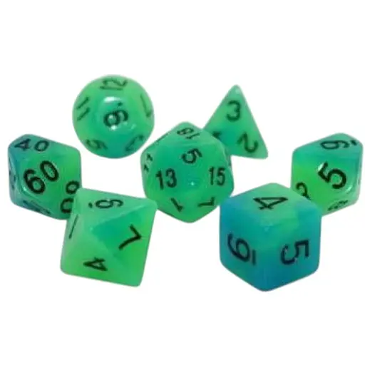 Набір кубиків Double Color Glow in the dark 7 Dice Set - Green-Blue , 7 шт. (g7dglowdc02) - фото 1