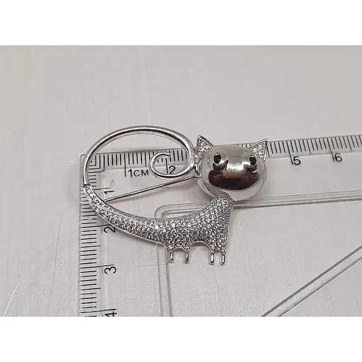 Срібна брошка Dear Кішка з фіанітами. 9011.1С - фото 4