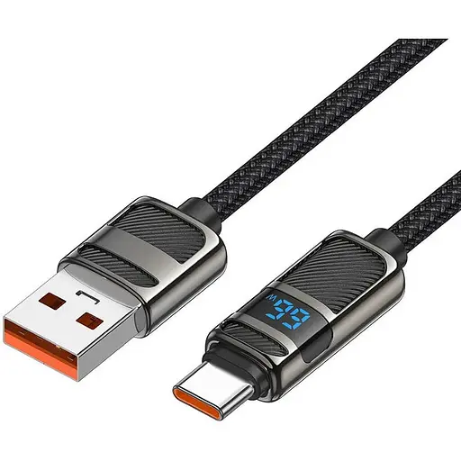 Кабель Hoco U137 5A Line Charging Data Cable with Display Type-C Чорний - фото 1