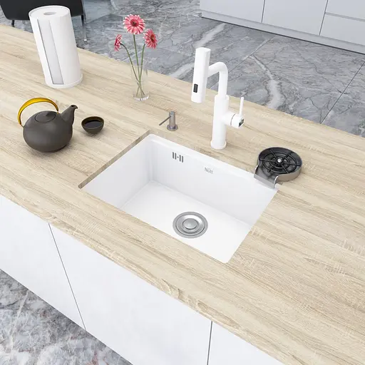 Кухонная мойка под столешницу белая 1.5 мм из нержавеющей стали Nett NW-5742, Белый - фото 5