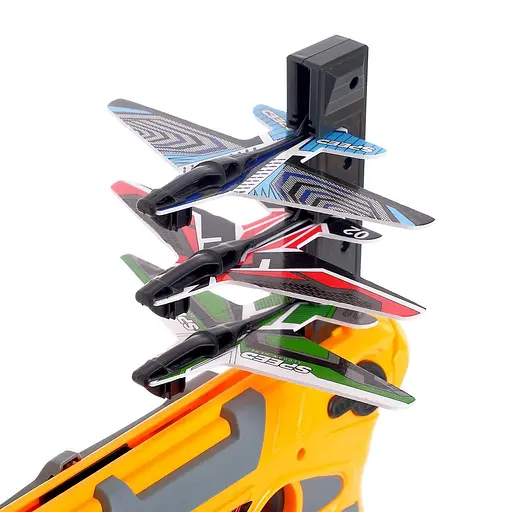 Дитячий пістолет Baby Toys 331-8A стріляє літаками, 4 шт., Air Battle катапульта, Жовтий Блакитний - фото 3