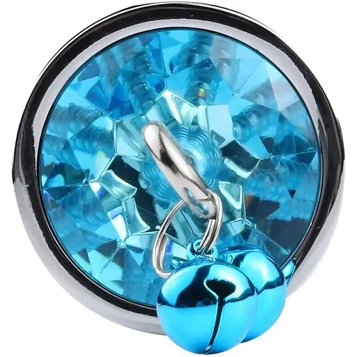 Анальна пробка SKN-BELL 21 з кристалом, дзвіночком та поводком Silver Blue (розмір M), Срібний / Голубой - фото 3