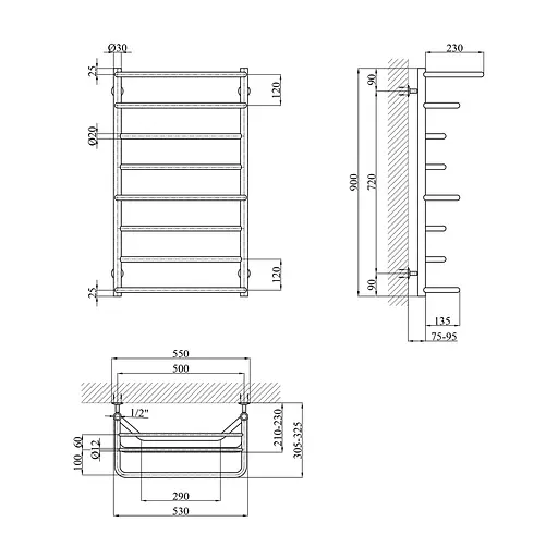 Полотенцесушитель водяной Kroner Лотос ДЛ02 900х530/8 (CV017228) - фото 5