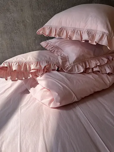 Комплект постільної білизни двоспальний євро з рюшами 200х220 см варена бавовна White Dream Рожевий - фото 2