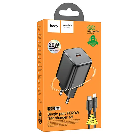 МЗП Hoco N40 Mighty 1C PD20W + Type to Lightning Black - фото 5