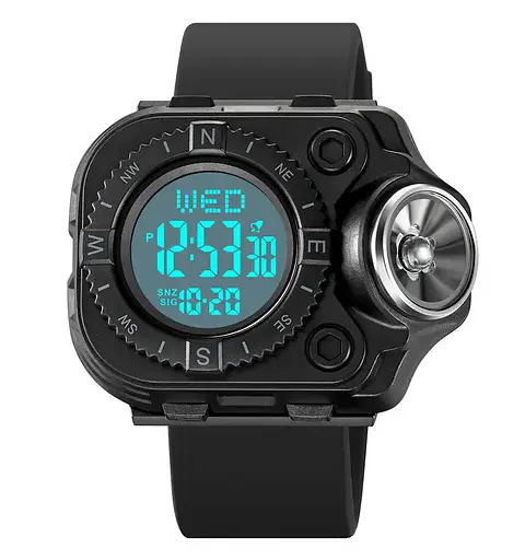 Чоловічий наручний годинник з ліхтарем Skmei 2187 Чорний з білим циферблатом - фото 3