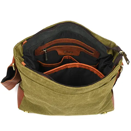 Сумка через плече Tarwa розміру А4 з парусини та шкіри 30х32х7.5 см sum0028339 - фото 2