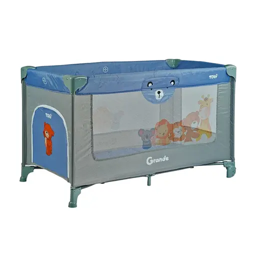 Манеж Toti T-04011 с системой быстрой сборки, москитной сеткой и колесами для легкого перемещения синий