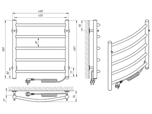 Электрический полотенцесушитель Laris Классик П5 450x500 Е сенсор S3 правый 73207722, Хром, Правое, Электронный - фото 6