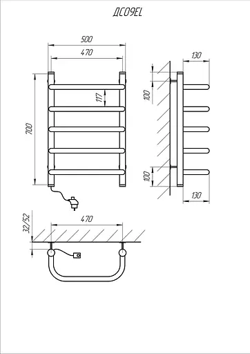 Електрична рушникосушарка Kosser Скоба 700x500/5 ЕL рег. ДС09EL, Хром, Ліве - фото 5