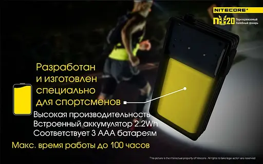 Налобний ліхтарик для спорту Nitecore NU20 CRI 1xLED 270лм (6 режимів) Білий - фото 4