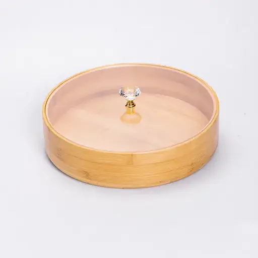 Менажниця бамбукова Yiwu HB-40-3 кругла з кришкою 25x25x8см Бежевий - фото 2