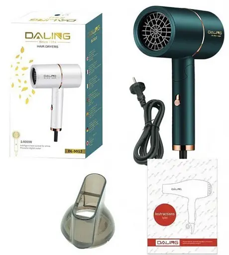 Фен для сушіння та укладання волосся Daling DL-3012 складний легкий дорожній 1400 Вт Зелений - фото 5