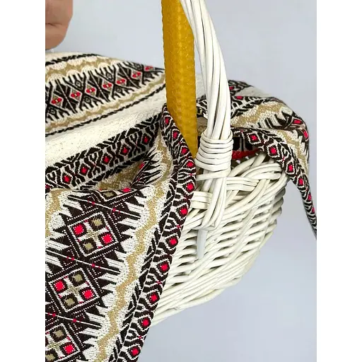 Комплект Великодній кошик Буковина (маленька) з лляним рушником 45х30 см Святогір (червоний) та свічкою - фото 7