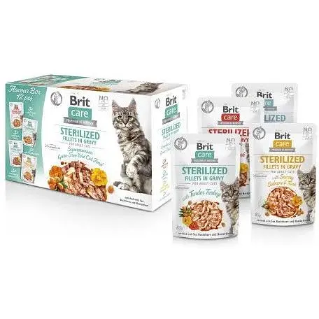 Корм влажный для стерилизованных кошек Brit Care Flavour box Sterilized филе в соусе набор паучей 12 х 85 г - фото 2