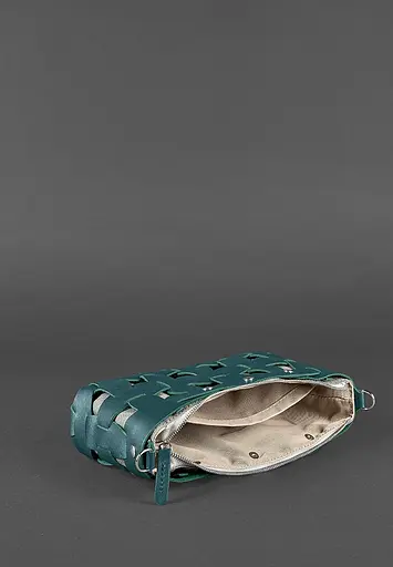 Шкіряна плетена жіноча сумка Пазл S зелена Krast - фото 5