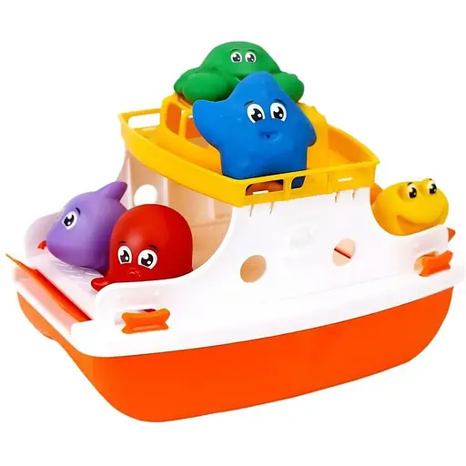 Игрушечный паром 7938 Technok Toys с 6 разноцветными фигурками разной формы для игры в песке, воде и дома.