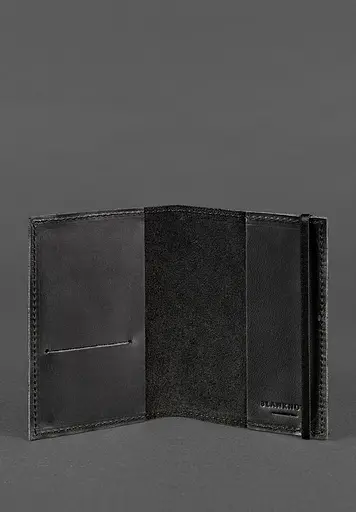 Кожаная обложка для паспорта 1.0 черная Crazy Horse - фото 4