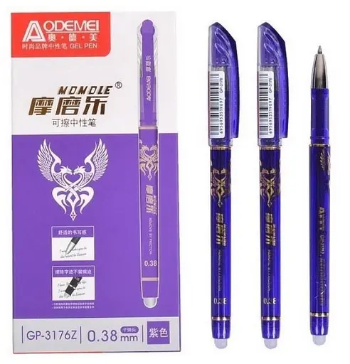 Ручка гелевая пиши-стирай, игольчатый наконечник, 0.38 мм, темно-фиолетовая, временно исчезающая, 12 шт., 3176-DPUR