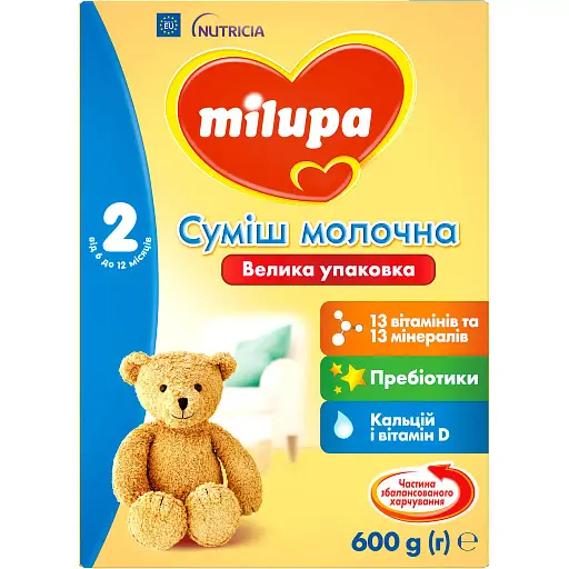 Cуміш молочна суха Milupa 2 МП (4Х600 г) - фото 2