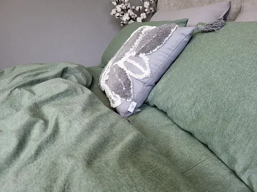 Комплект постельного белья Washed Cotton из вареного хлопка оливковый  - двуспальный - фото 4