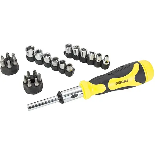 Отвертка Sigma с реверсом + торцевые насадки 1/4" 27шт CrV 4002121 - фото 1