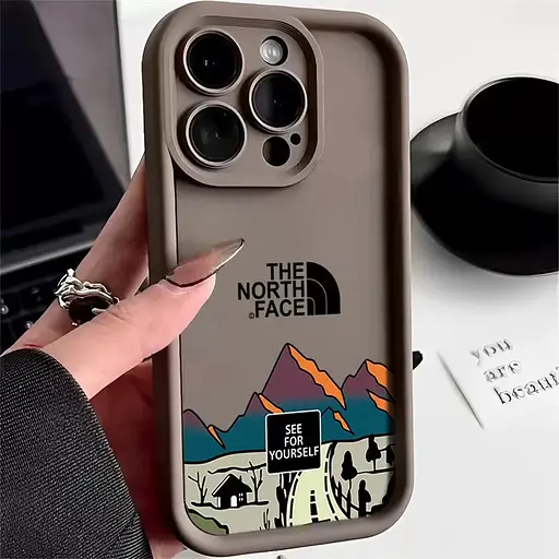 Чехол для iPhone 15 Pro Max матовый The North Face, защитный, коричневый - фото 2