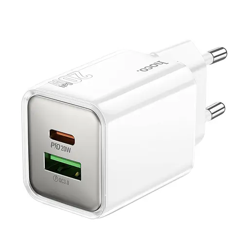 Сетевое зарядное устройство Hoco N46 Glorious PD20W+QC3.0 charger(EU) Белый - фото 1