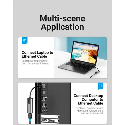 Адаптер Vention USB 3.0-A to Gigabit Ethernet Adapter Gray 0.15M Aluminum Alloy Type (CEWHB) - фото 6